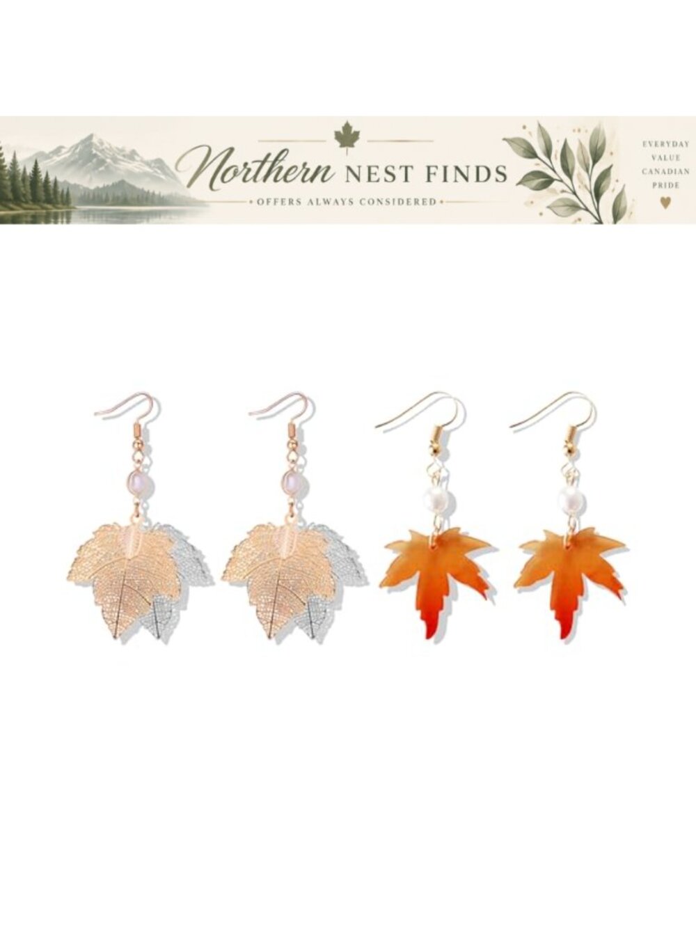 Gold Finish Maple Leaf Dangle Earrings